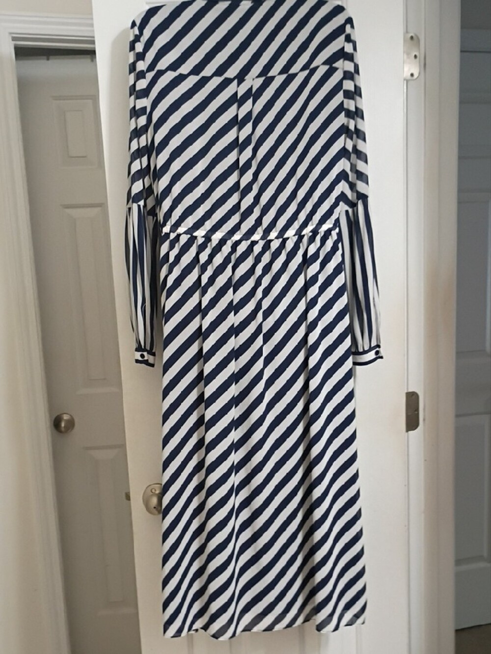 MICHAEL Michael Kors Navy and White Striped Long Sleeve Shirt Dress - Picture 8 of 13